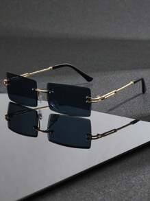 一副高级复古金属无框方形时尚男士眼镜，适合所有季节，时尚百搭，日常佩戴，街头风，T台走秀，户外活动，骑行，驾驶，旅行，海滩度假，假日休闲，附赠清洁布 - 彩色 - 查看 5