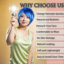 皇家蓝短直发动漫角色扮演假发，带刘海，适合日常、节日、动漫展、卡通人物造型，自然逼真的耐热合成纤维假发，带刘海，适合感恩节、生日、圣诞节、万圣节派对装饰等场合。