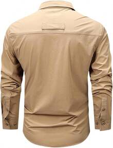 Men's Shirt With Multiple Pockets, Quick-Drying And Breathable, Suitable For Outdoor Hiking And Mountaineering; Simple Solid-Color Men's Shirts, Suitable For Spring, Summer, And Autumn Wear. - 卡其色 - 查看 3