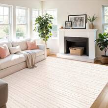 5x8 Washable Area Rug With Non-Slip Backing, Soft Low Pile Indoor Floor Carpet, Neutral Light Brown, Boho Moroccan Style Living Room, Bedroom, Dining Room - Baby Pink - View 4