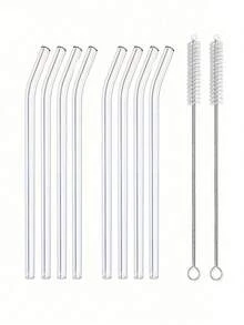 10 件可重复使用玻璃吸管套装，弯和直透明饮用吸管，返校，高硼硅玻璃冰沙吸管，鸡尾酒吸管，适用于冷热饮料、冰咖啡、果汁、派对用品、家庭和办公室的酒吧配件。 - 彩色 - 查看 17