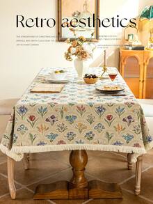 1 件优雅流苏桌布，矩形或圆形，花卉和复古图案，多种尺寸可选，适用于咖啡桌、厨房、家居装饰、派对和节日礼物、圆形桌布、秋季装饰、秋季装饰、房间装饰 - 米色 - 查看 7