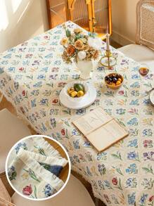 1 件优雅流苏桌布，矩形或圆形，花卉和复古图案，多种尺寸可选，适用于咖啡桌、厨房、家居装饰、派对和节日礼物、圆形桌布、秋季装饰、秋季装饰、房间装饰 - 米色 - 查看 9
