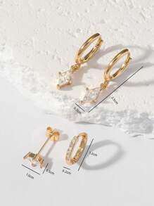 3-4件/套锆石水滴耳环套装，简约优雅耳环，金色耳环套装，女士银饰