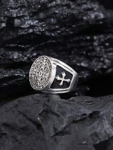 1 件圣本笃戒指，男士款 - 朋克珠宝，带有驱魔符号、十字形设计和耐用结构 - 非常适合朋克摇滚迷和寻求精神保护的人 - 彩色 - 查看 14