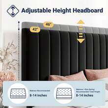 Allewie Full/Queen/King Size Storage Bed Frame, Vertical Channel Tufted Adjustable Headboard, Velvet Upholstered Platform Bed With 4 Oversized Underbed Drawers, Wooden Slats Support, No Box Spring Needed, Black - màu đen - Xem 3