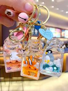1个可爱鱼形夜灯沙瓶钥匙扣，时尚包包装饰，闪亮沙瓶手柄，日常减压，高端汽车钥匙链吊坠，返校礼物，送给女友/妈妈的惊喜，汽车配件，可爱哥特风Y2K包挂绳带证件卡套，汽车配件包饰 - 彩色 - 查看 1