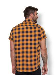 New Men's Short Sleeve Social Plaid Shirt - 橘色 - 查看 2