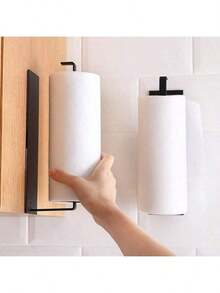 1pc Hanging Paper Towel Holder, Kitchen Cabinet Cupboard Under Shelf Storage Paper Towel Roll Holder Dispenser, Free Punching Wrought Iron Napkins Plastic Wrap Rag Cling Film Storage Rack, Home Kitchen Supplies - Multicolor - View 5