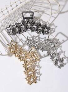 1pc Minimalist Chic Large Metal Star Hair Claw Clip, High-End Hollow Big Hair Claw For Ponytail, Five-Pointed Star Hair Accessory For Party, Travel, Vacation, Fashion, Versatile, Great Gift For Mother's Day, Easter, Back To School, Thanksgiving, School Stuff, College - Gold - View 5