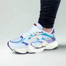 NB 9060 Women's Casual Lace-Up Low-Top Sneakers, New All-Season Outdoor Sports Shoes, Comfortable Sneakers With Durable Anti-Slip Thick Sole - 白色和藍色 - 查看 2