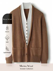 Women's V Neck Merino Wool Sweater Fall Winter Sweater Classic Vintage Cable Warm Long Sleeve Knit Sweater