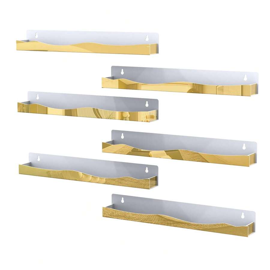 15-Inch 6-Piece Acrylic Floating Nail Polish Rack, Mirror Silver Color, Suitable For Salons, Retailers, Home - Children's Bookshelf, Tattoo Ink, Essential Oils, Spice Rack Display - Gold - View 1