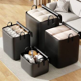 1 个大容量拉链储物袋，黑色，厚实耐用的编织面料储物袋，棉被储物袋，搬家包装袋，季节性衣物储物袋，可折叠储物袋