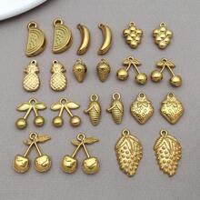 2 件金色不锈钢水果吊饰樱桃西瓜草莓食物吊坠适用于 DIY 珠宝耳环手链项链工艺钥匙扣