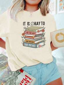 返校必备！这款休闲印花圆领短袖T恤是夏季女孩的理想之选，也是年轻学生校园穿搭的完美搭配。它印有“热爱学习和阅读”的图案，展现女孩的艺术个性，激发她们的想象力和自我表达！女童印花T恤，夏季上衣，青少年服装。