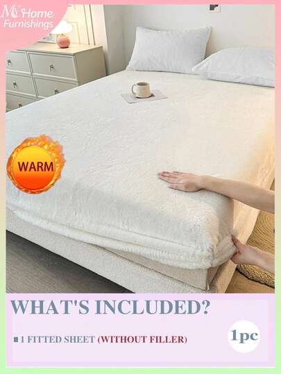 1 pièce Drap-housse en peluche douce ivoire, literie en velours traditionnelle pour dortoir, usage domestique, chaude, lavable en machine, minimaliste, décontractée, quotidienne, rentrée scolaire