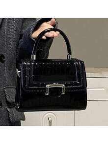 Niche Design, High-End Crocodile Pattern, Small Square Bag, Handle, Fashion Commuter Handbag, Shoulder Messenger Bag (Black) - Black - View 1