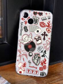 1 pieza Funda de teléfono suave y transparente con gráfico de arte vintage minimalista de ángel perforado, antideslizante, compatible con Samsung/Redmi/OPPO/Honor