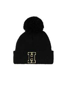 1pc Knit Hat With Pom Pom, Suitable For Baby Boys, Baby Girls, Children, Minimalist Style Winter Warm Hat, Suitable For Outdoor Activities And Daily Commute - Black - View 8