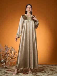 Elegante, Nova Chegada, Senhora, Gola Alta, Cor Lisa, Tecido, Bordado com Miçangas, Color Blocking