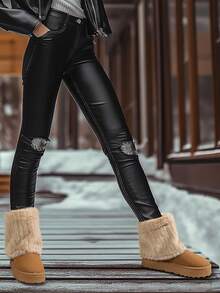 Nuevas botas de invierno de moda de caña alta, botas de nieve para mujer de talla grande con cuello esponjoso y cierre deslizante en color camello, con suela gruesa y plataforma, forro térmico, casual y cálidas, antideslizantes, de tacón medio cómodo. Talla grande.