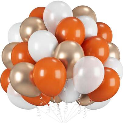 36pcs/Set Orange & Gold Balloons, 10 Inch Deep Orange & White Balloons With Gold Metallic Balloons, Suitable For Birthday, Baby Shower, Wedding, Bridal, Graduation, Bachelorette, Thanksgiving, Fall Theme Party Decor