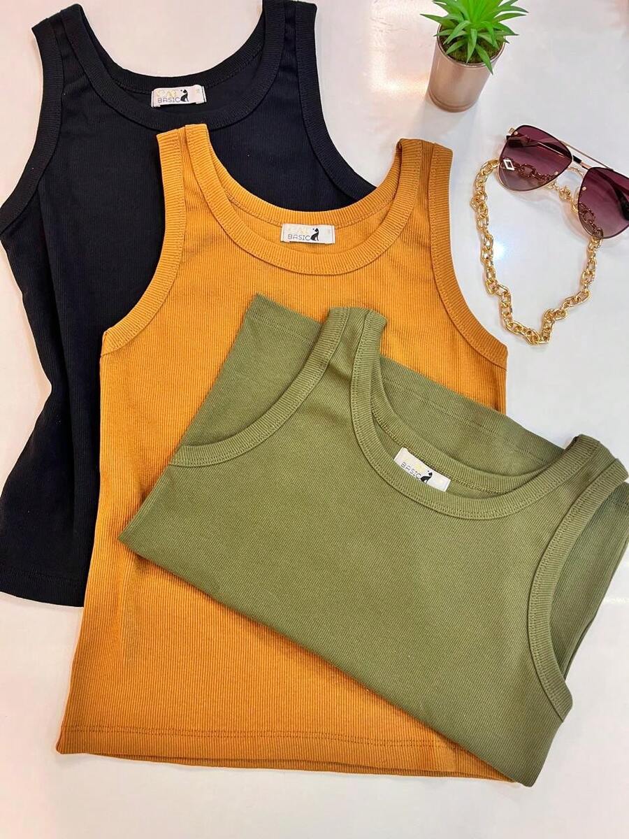 Kit Of 3 Women's Tank Tops In Ribbed Knit, Casual, Comfortable Cotton For Everyday Wear - Assorted Colors - Màu sắc hỗn hợp - Xem 1