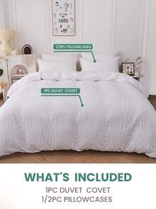2/3 Pcs Duvet Cover Set, Bedding Set, Mothers Day Decor, Solid Color Seersucker Duvet Cover Set, Soft, Skin Friendly And Elastic, Lightweight And Ailky Smooth, Washed Microfiber Duvet Cover, Room Decor, For All Seasons, Bedding Set, Fits Twin/Full/King/Queen Size Bed, 1pc Duvet Cover And 2/1pc Pillowcase, Holiday Gifts, Mothers Day Gift - trắng - Xem 2