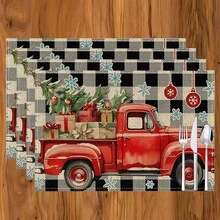 1 pieza/4 piezas/6 piezas Manteles individuales de lino con estampado de copos de nieve y árboles de Navidad, Navidad, regalo de Navidad, decoración navideña, adecuado para mesa de comedor, decoración para todo el año, manteles individuales modernos lavables, decoración de habitación, manteles individuales, posavasos, manteles de mesa de cocina y comedor, decoración de fiesta interior y exterior, decoración del hogar, regalo ideal