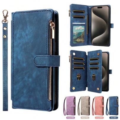 1pc Vintage Flip Wallet Case With Card Slot & Wrist Strap For IPhone 17 Pro Max/17 Pro/Air/17, A16 Series