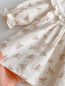 1pc Young Girl' Casual Floral Embroidered Long Sleeve Dress, Comfortable & Fashionable For Autumn - Apricot - View 7