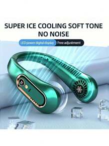 1pc Neck Hanging Fan. Bladeless Neck Fan. 1200mAh Battery Upgraded Version. Long-Lasting Battery Life, 5 Adjustable Speeds. LED Display, Suitable For Students, Office, Outdoor Travel. Perfect Gift, Essential For Holidays