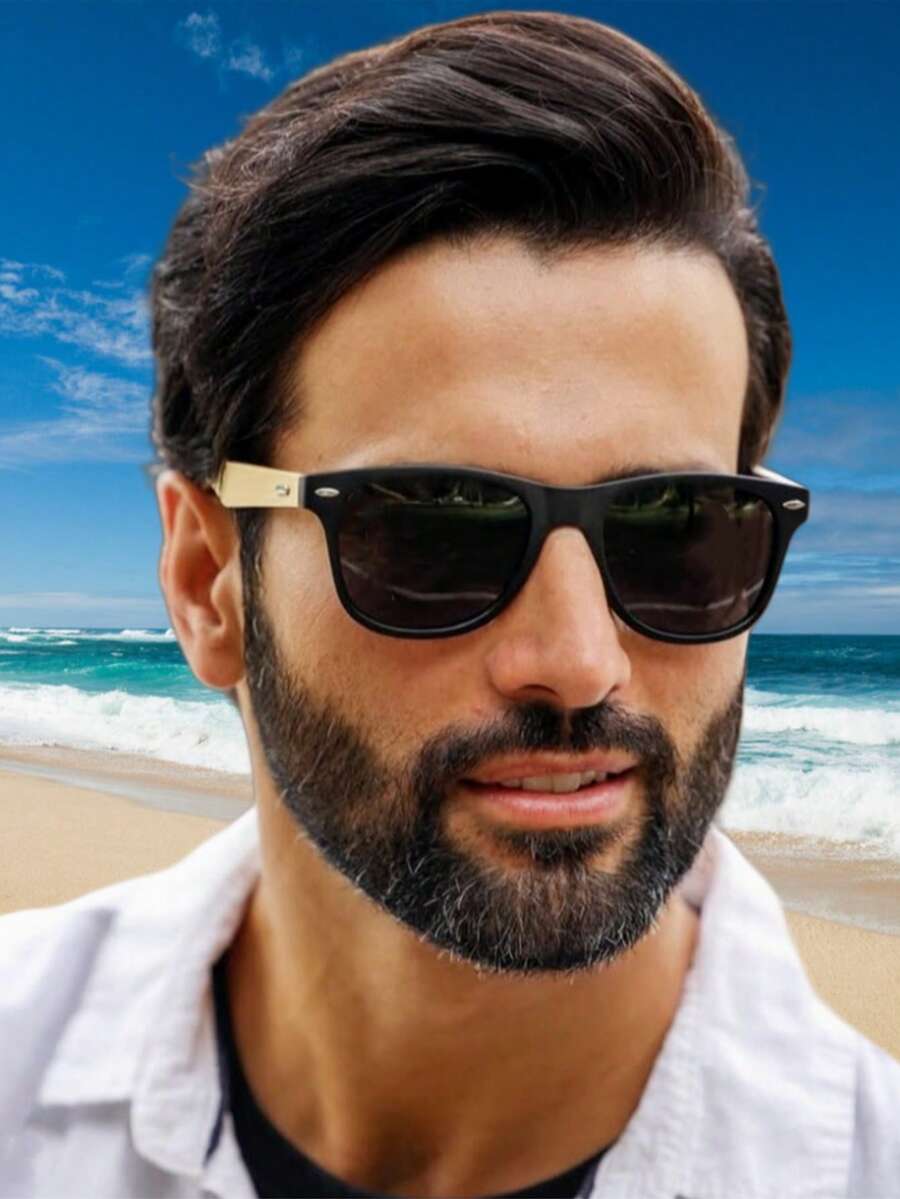 SQUARE SUNGLASSES FOR MEN AND WOMEN, SPRING-LOADED BAMBOO IMITATION, UV400 LENS - W-1 LENTE POLARIZADO - 查看 1