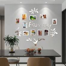 1 套家庭树墙饰，亚克力 DIY 马赛克镜面贴纸，相框拼贴家居装饰，3D 立体自粘照片墙，家庭墙贴，适用于客厅、卧室、餐厅、办公室、新居礼物，大尺寸 47X47 英寸房间装饰客厅装饰