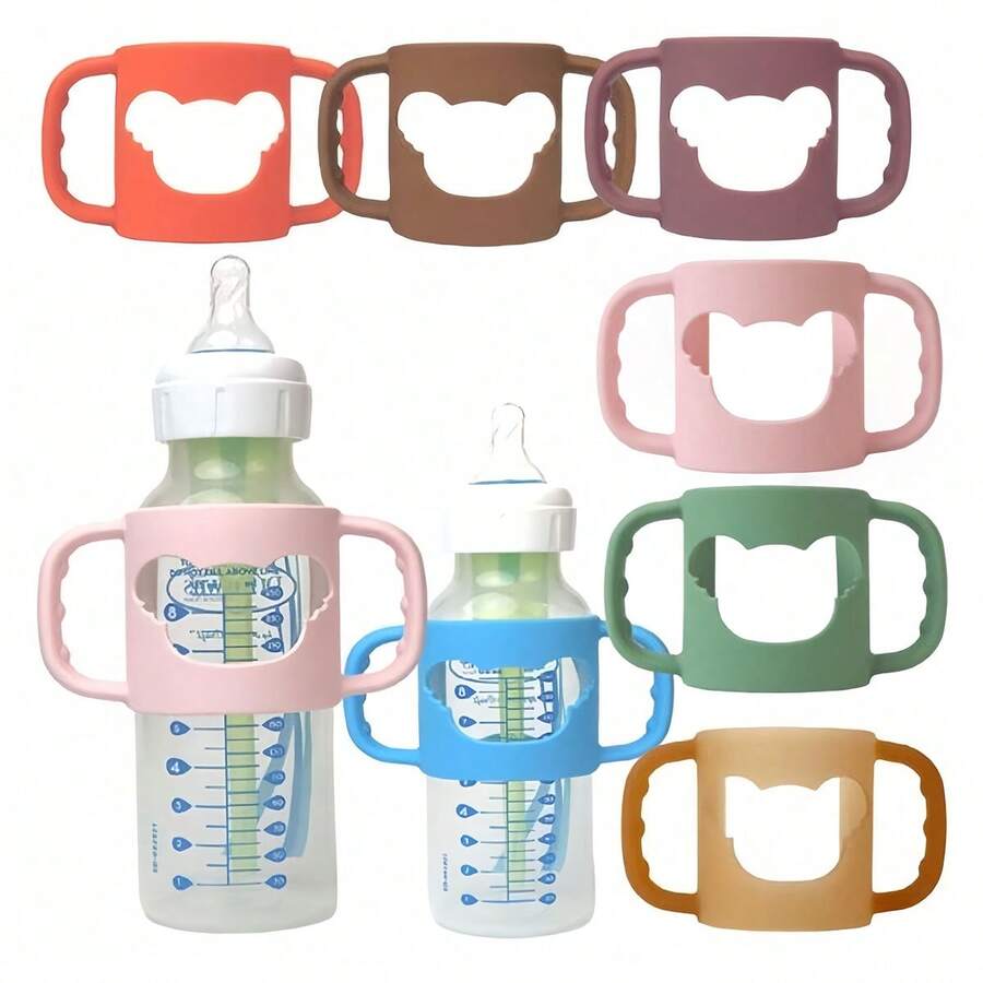 Agarre de botella de silicona con patrón de dibujos animados, accesorio de botella suave y flexible adecuado para la mayoría de botellas de cuello