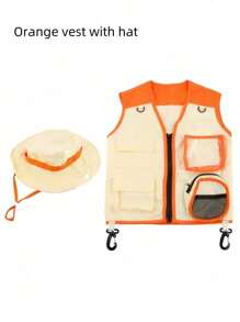 2 pièces Gilet multifonctionnel pour enfants de 3 à 8 ans avec chapeau, style multicolore, tissu respirant et séchage rapide, poches multiples (facile à ranger), avec crochets (facile à accrocher divers outils), convient aux passionnés de sports pour enfants, aventures en plein air, activités scolaires