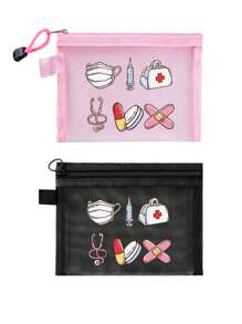 Sac cosmétique en maille avec masque, trousse médicale, seringue, stéthoscope, motif de pilules, sac de rangement portable, sac à maquillage, sac de soins de la peau, articles de voyage essentiels, fournitures de dortoir, cadeaux de mariage pour la mariée, cadeaux pour la fête des mères, cadeaux d'anniversaire, cadeaux pour les amis et les enseignants, sac de rangement pour médicaments, rangement de salle de bain, rangement de bijoux, sac de rangement pour huile à lèvres et cosmétiques, sac de toilette pour dortoir étudiant, cadeau pour épouse, famille, amis, collègues, médecins et infirmières