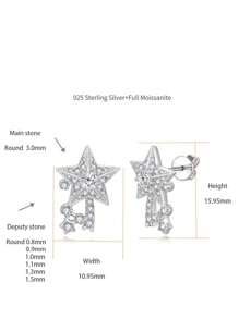 1 Pair Diamond Earrings, Unique Design Cubic Zirconia Comet Star 925 Silver Star Stud Earrings, Suitable For Daily Wear And Dates
