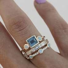3-Piece Delicate Blue Zirconia Women's Engagement Ring - Perfect Bridal Jewelry Gift - Golden - View 2