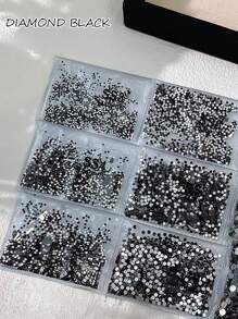 1440颗黑色实心圆形扁平水钻套装 - 高级水晶装饰，3D美甲，人偶美甲装饰，美甲，1440颗套装