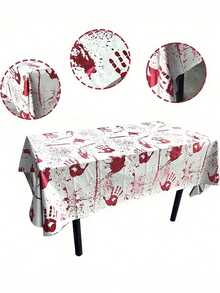 2 piezas 72*54 pulgadas Mantel de mesa con estampado de huellas sangrientas de Halloween, decoración de mesa sangrienta de Halloween, centro de mesa para mesa de comedor, mantel rectangular de zombi sangriento, adecuado para Halloween, fiesta de terror, casa embrujada, decoración, broma del Día de los Inocentes - Multicolor - Ver 4