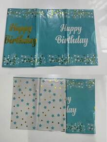 1 件双色生日快乐字母桌布，防水防油，适合儿童生日派对餐桌装饰 - 藍色 - 查看 4