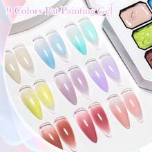 MEET ACROSS 9 Colors Nail Gel Polish Set With 3 Painting Brushes, 8 Sponge Blocks, Macaron Candy Color Nail Gel, High Saturation Semi-Solid Nail Polish Gel, Suitable For Ombre Nails, Nail Art Design And Nail Salons - 彩色 - 查看 5