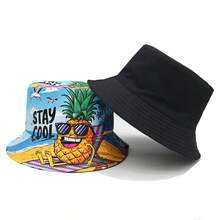 1 件度假风格酷炫菠萝印花双面渔夫帽，男女通用户外休闲轻便渔夫帽 - A - 查看 2