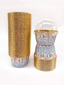Cakegiugiu Set , 25/50/100 Bohemian Style Cupcakes With Lids, Disposable Muffin Cups With Lids, Heat Resistant Baking Cups,Glossy Cupcake Liners, Muffin Molds, Baking Tools, Curled Edge Cake Cups,Cake Holder, Perfect For Wedding And Birthday Parties - Multicolor - View 31