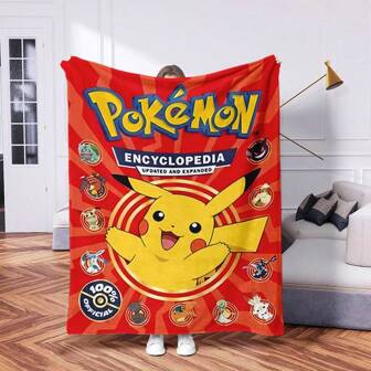 pokemon 1pc Pokemon Pikachu Soft Blanket, Digital Printed Fleece Blanket, Air Conditioning Quilt, Office Nap Blanket, Vintage Casual Cartoon Holiday Blanket - Soft & Warm Polyester | Perfect For Camping, Sofa Or Travel