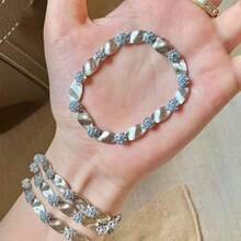 1 件丝绸丝带拉丝金水波纹手链女式复古新款中国风钻石镶嵌高端精致手饰品 - 金色 - 查看 4