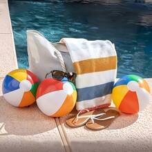 1套7件套彩色充气沙滩球PVC泳池派对用品，采用马卡龙色和白色面板设计，适用于生日、婚礼、沙滩装饰、节日气氛配件、水上娱乐产品，