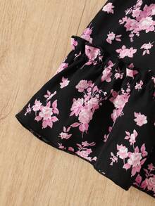 Girls Floral Print Camisole Dress With Bow & Ruffle Hem - Pink - View 4